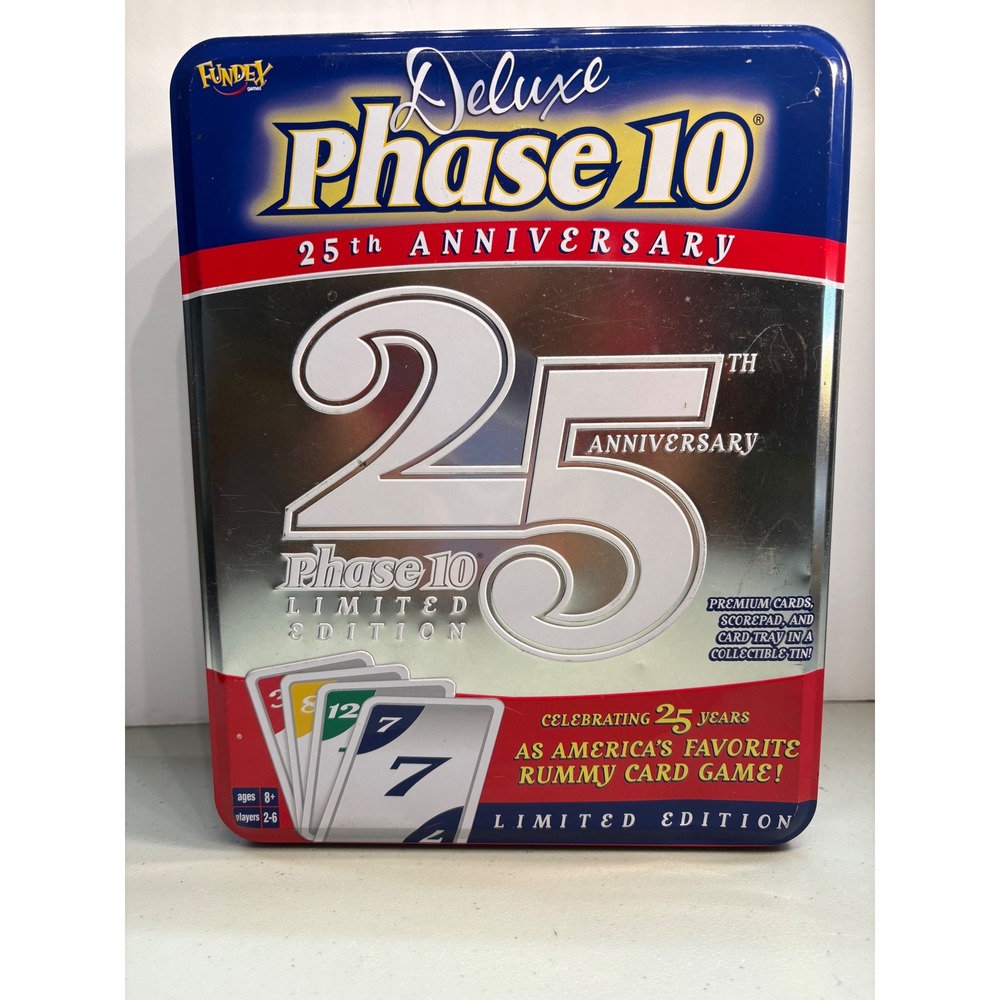 Phase 10 25th Anniversary Limited Edition Card Game Deluxe Metal Tin Fundex